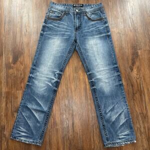 CJ Black Premium Indian Skull Jeans 28/30 Relaxed Straight distress leather trim